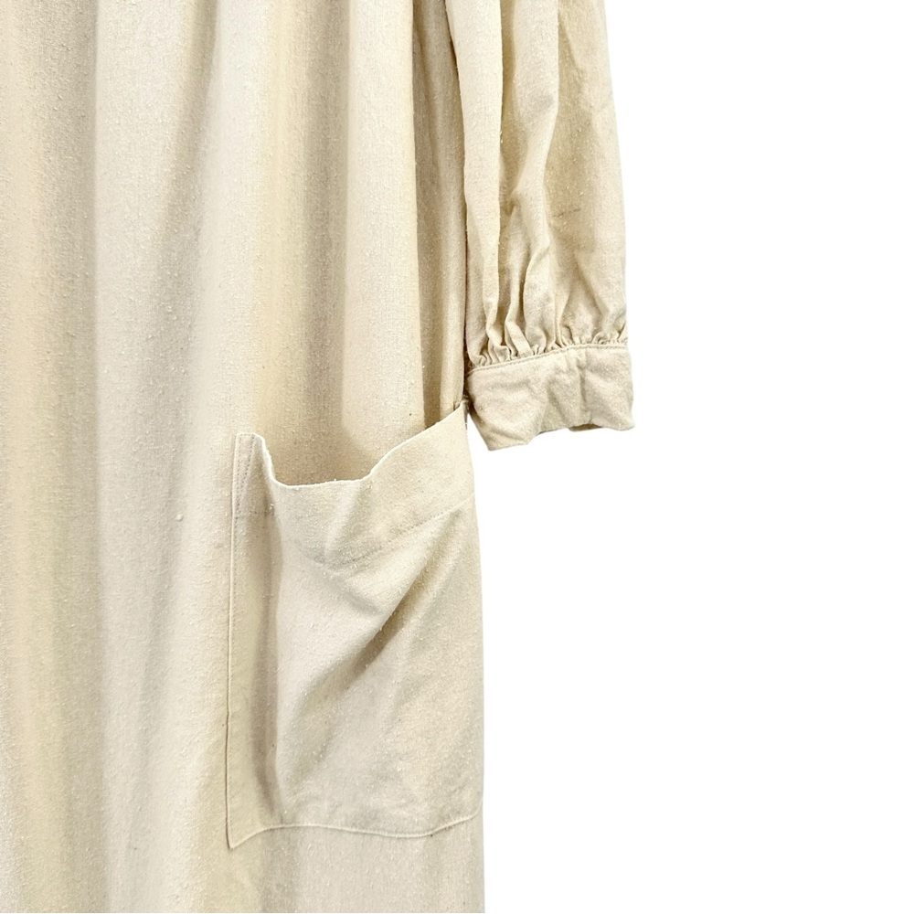 Na Nin Eunice Raw Silk MuuMuu - Cream White Puff Sleeve Relaxed Fit Midi Dress - Picture 5 of 10
